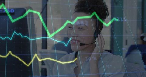 Professional Woman Analyzing Financial Data with Digital Interaction