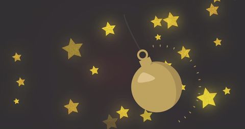 Golden holiday ornament among shining stars
