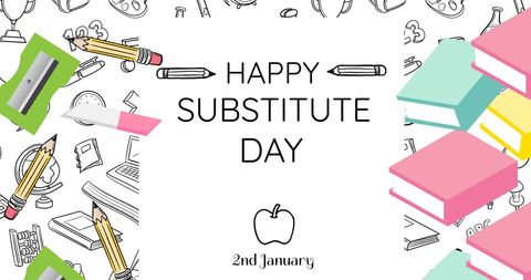 Happy substitute day celebration with school themes