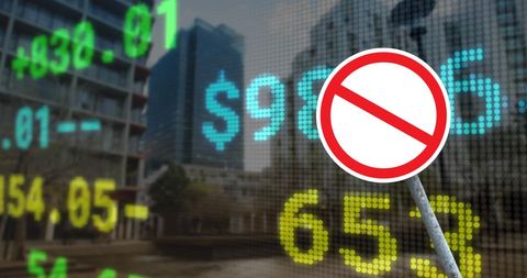 Disrupted Financial Data Display with No Entry Sign - Download Free Stock Images Pikwizard.com