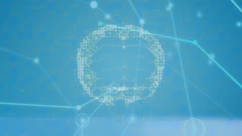 Digital Conceptual Brain with Network Connections on Blue Background
