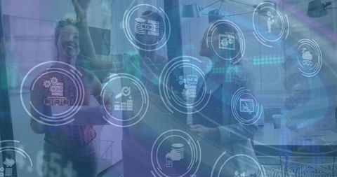 Diverse Colleagues Engaging with Financial Technology Interface