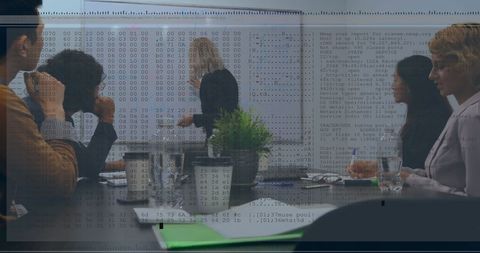 Financial Data Overlay Digital Emphasis Diverse Office Meeting