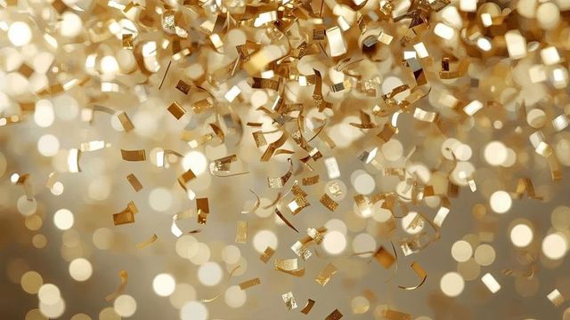 Golden Confetti with Bokeh Lights Celebration Background