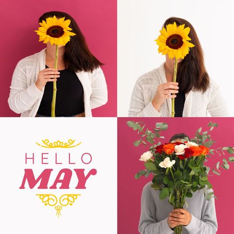 hello may festive floral welcome with sunflowers and roses - Download Free Stock Templates Pikwizard.com