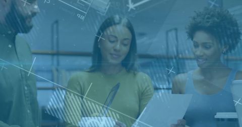 Team Meeting with Overlay of Financial Data Projections in Office