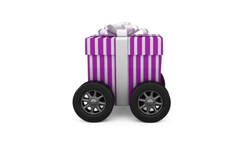transparent striped gift box with wheels combining fun and mobility - Download Free Stock Videos Pikwizard.com