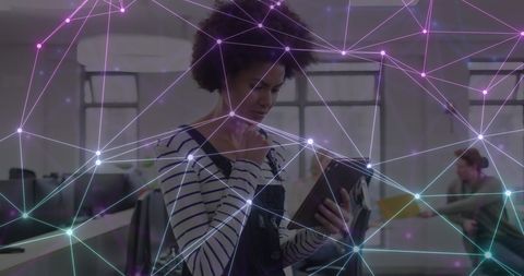 Businesswoman Engaging with Digital Network Interface