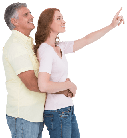 Happy Mature Couple Embracing and Pointing on Transparent Background - Download Free Stock Videos Pikwizard.com