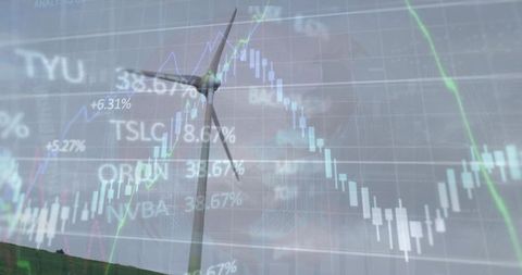 Renewable Energy Concept Merged with Stock Market Data Visualization