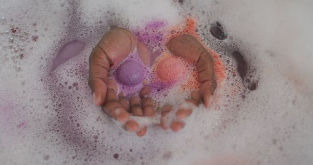 Relaxing Bath with Colorful Bubbles and Hands - Download Free Stock Images Pikwizard.com