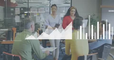 Modern Team Collaborating with Data Visualization in Office Environment