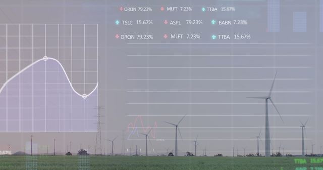 Stock Market Data Overlay with Wind Turbines Renewable Energy Concept - Download Free Stock Images Pikwizard.com