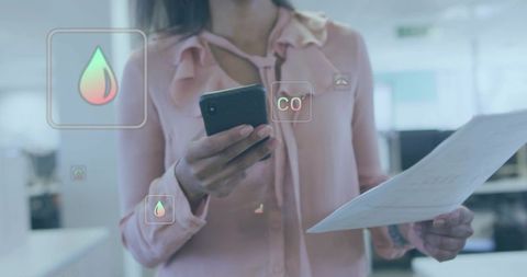 Businesswoman Analyzing Virtual Interface for Environmental Data