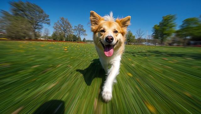 Energetic Dog Running with Motion Blur in Sunny Park