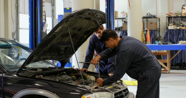 Mechanics Repairing Car Engine in Auto Workshop - Download Free Stock Images Pikwizard.com