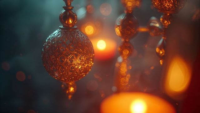 Ornate Metal Ornaments with Candlelight Illumination