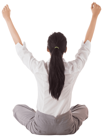 Businesswoman Sitting Cross Legged Cheering Celebrating Success