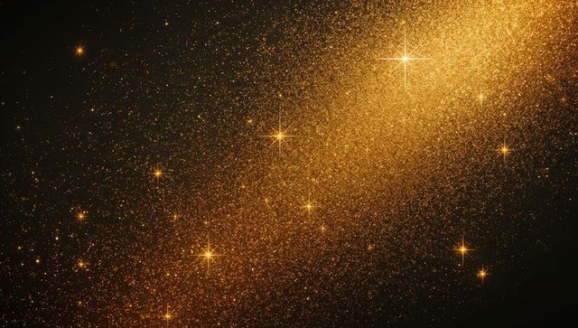 Golden cosmic glitter explosion with twinkling stars