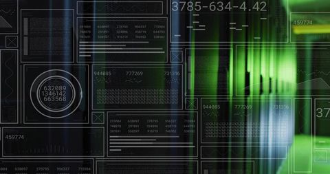 Futuristic hud dashboard displaying data panels circular gauge green light streaks