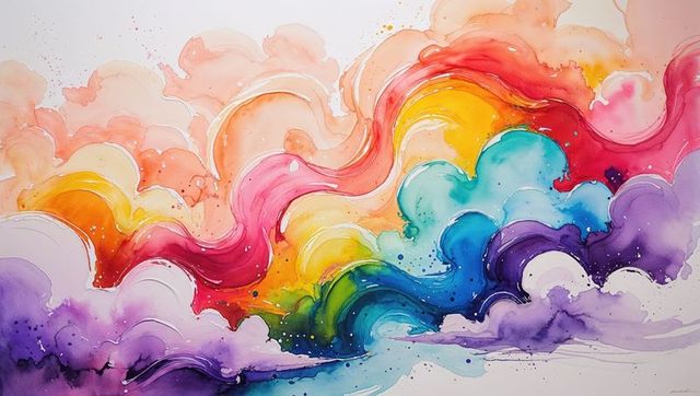 Vibrant abstract watercolor with fluid rainbow hues