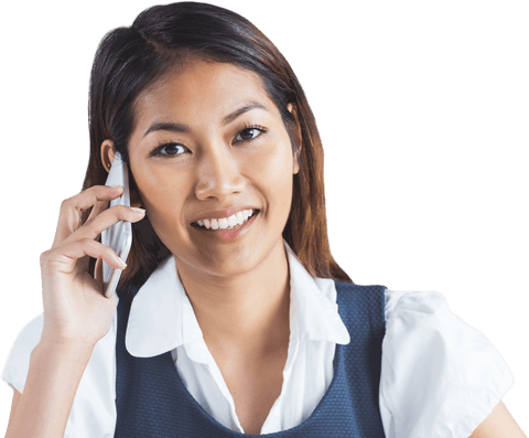 Smiling businesswoman transparent background phone call concept