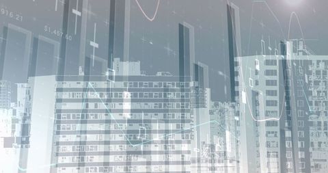 Financial data projection over urban cityscape