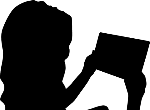 Silhouette of woman using tablet on transparent background