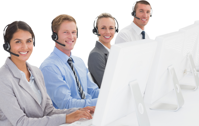 Smiling Business Team Working on Computers in Transparent Call Center - Download Free Stock Videos Pikwizard.com