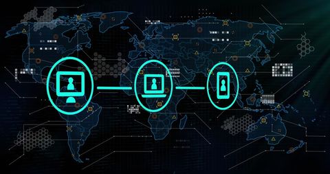 Global Network Icons on Digital World Map Background - Download Free Stock Images Pikwizard.com