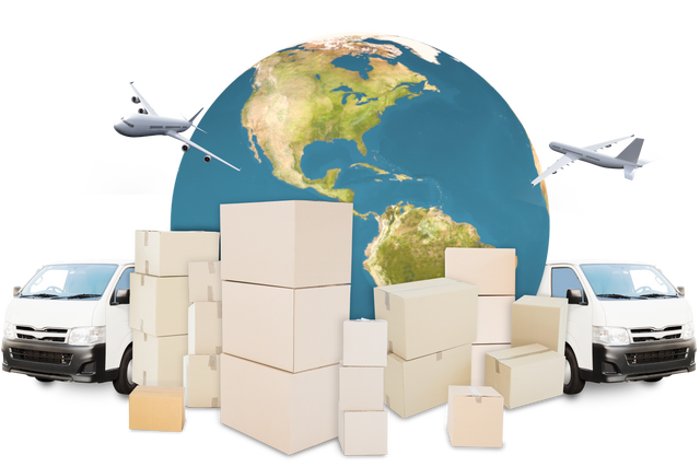 Transparent World Logistics Composition with Boxes, Trucks, Airplanes - Download Free Stock Videos Pikwizard.com