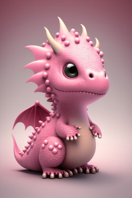 Image of cute pink dragon over gray background, using generative ai technology - Download Free Stock Photos Pikwizard.com