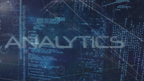 Digital Data Analytics with Complex Algorithms on Blue Background