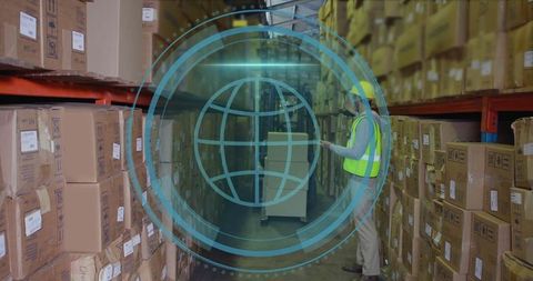 Warehouse worker using tablet for inventory management and logistics