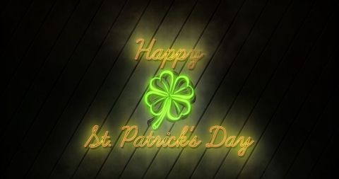 Neon happy st. Patrick's day with green shamrock sign