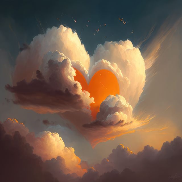 Heart shaped clouds in blue sky, created using generative ai technology - Download Free Stock Photos Pikwizard.com