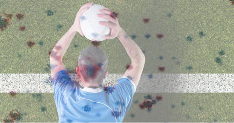 Rugby Player Preparing Lineout Throw Against Virus Overlay