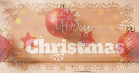 Festive Merry Christmas Card with Baubles and Snowflakes