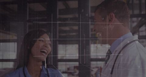 Medical Professionals Discussing Healthcare Innovation with Digital Interface