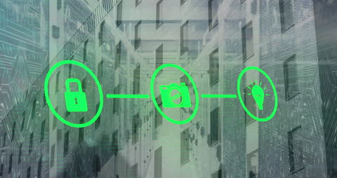 Digital Interface with AI Technology Icons on Urban Background