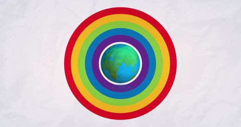 Pride and unity symbols with globe and rainbow on white background