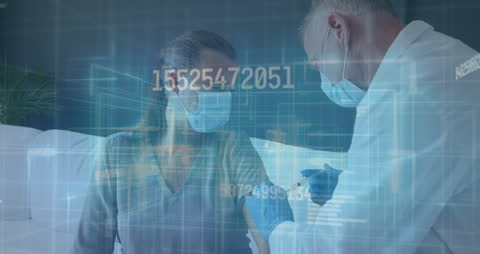 Doctor Administering Vaccine with Data Overlay