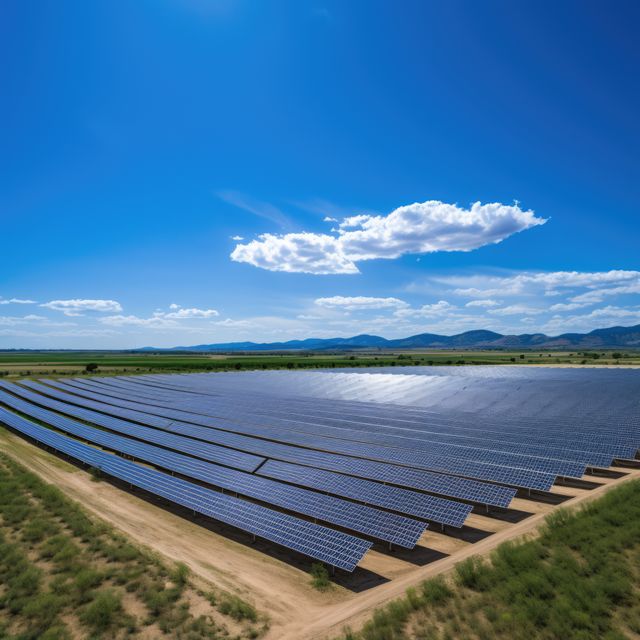 Large Solar Panel Field Under Blue Sky in Countryside - Download Free Stock Photos Pikwizard.com