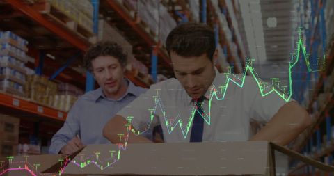 Supervisors Analyzing Delivery with Financial Graph Overlay - Download Free Stock Images Pikwizard.com