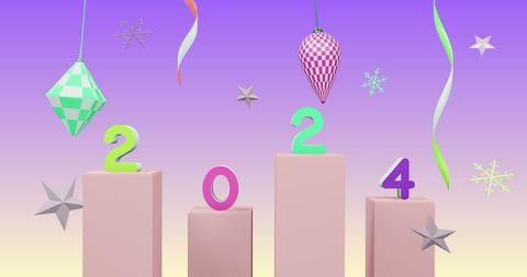 Festive 2024 New Year Display with Colorful Decorations - Download Free Stock Images Pikwizard.com