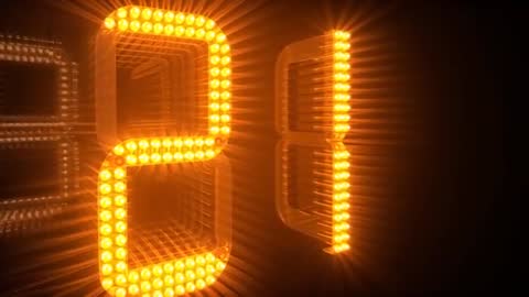 Zooming Reveal of Amber LED Digit 2 with Narrow 1 Showing Bulb Detail and Lensflare