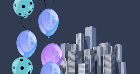 Colorful Balloons Overlaying Modern Cityscape on Gray Background - Download Free Stock Images Pikwizard.com