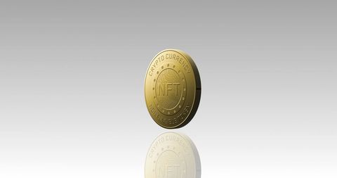 Golden NFT Coin Spinning on Clean Grey Background