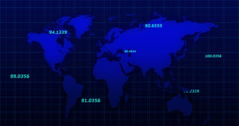 Digital World Map Landscape with Data Processing Indicators