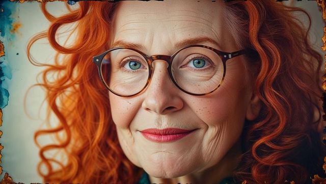 Elegant senior woman with red hair and tortoiseshell eyeglasses